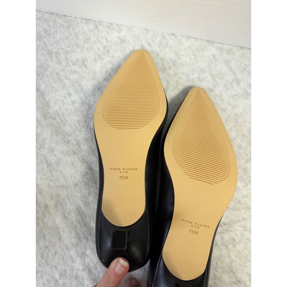 Marc Fisher LTD Kendri Black Leather Pointed Toe Kitten Heel Pumps Womens 7.5 M - Picture 3 of 8